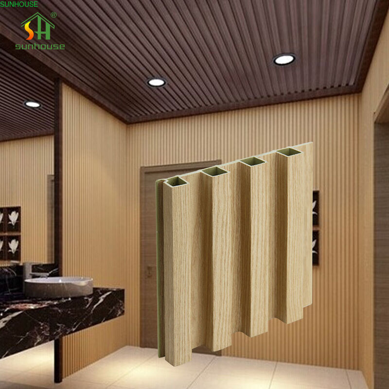 Fluted Wall Board WPC Interior Wall Panel Spot Goods Plastic Composite PVC Coating for School Hotel Villa Apartment
