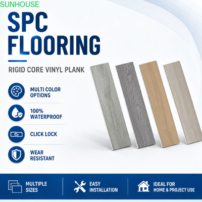 Un bon prix. Plancher en vinyle SPC imperméable à l'eau, ignifuge et anti rayures avec options de couche d'usure personnalisée en ligne