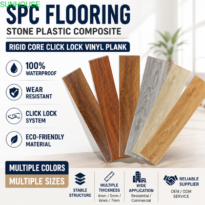 Un bon prix. Plancher en vinyle SPC imperméable à l'eau de 4 mm avec système de verrouillage par clic et couche d'usure de 0,3 mm pour un usage résidentiel et commercial léger en ligne