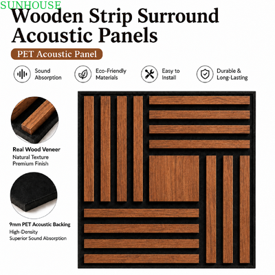 Un bon prix. Panneau mural acoustique en bois en PET 9 mm support en feutre en bois réel placage d'art décoratif en gros en ligne